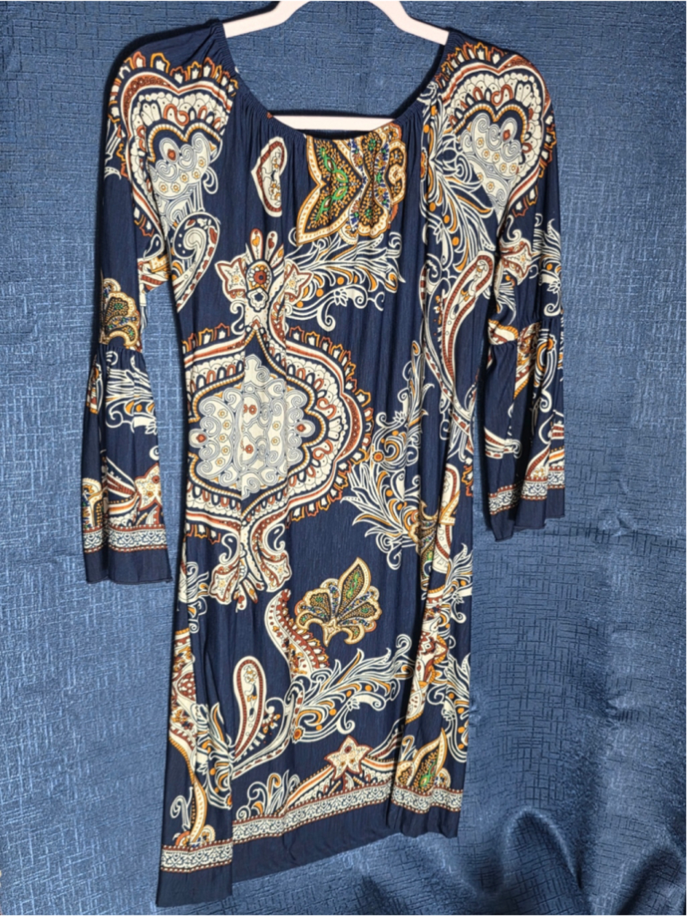 Women's Honeyme Long Sleeve Dress Size S Blue Orange Paisley Print boho-chic y2k - Picture 7 of 8